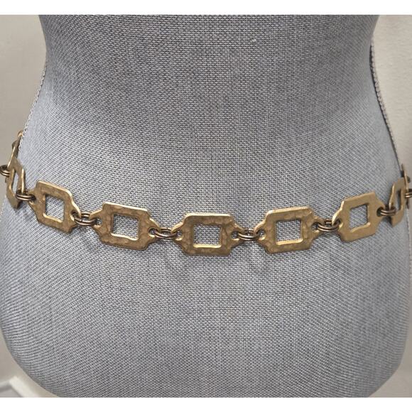 Vintage Antiqued Gold Chain Belt Geometric Link Adjustable Artisan Statement main image 5